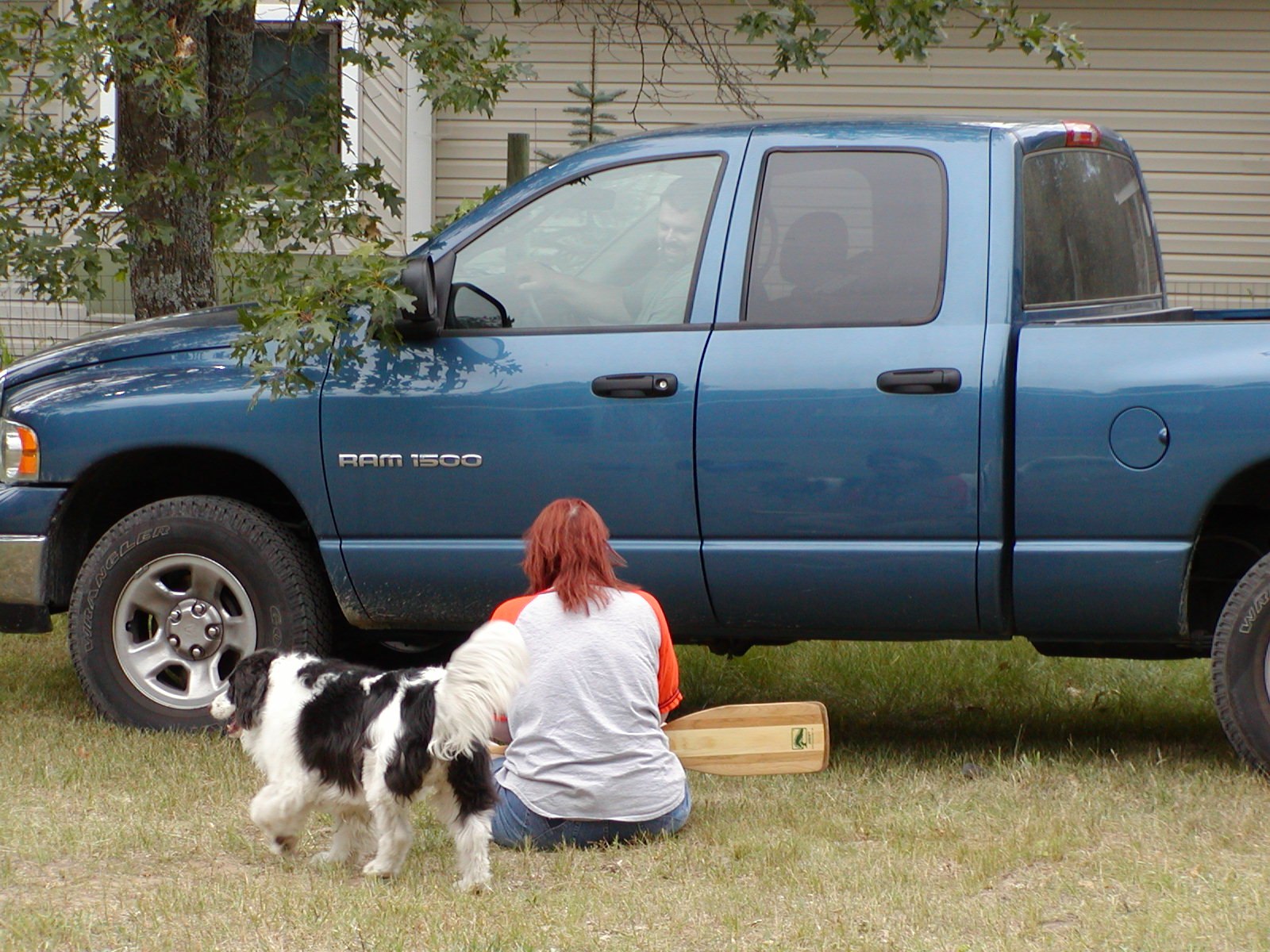 Jackie waits with the oar