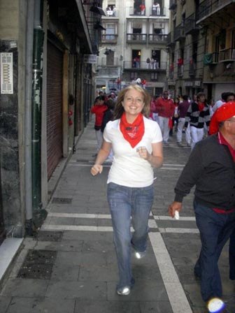 The Running of the Bulls in Pamplona, Spain.